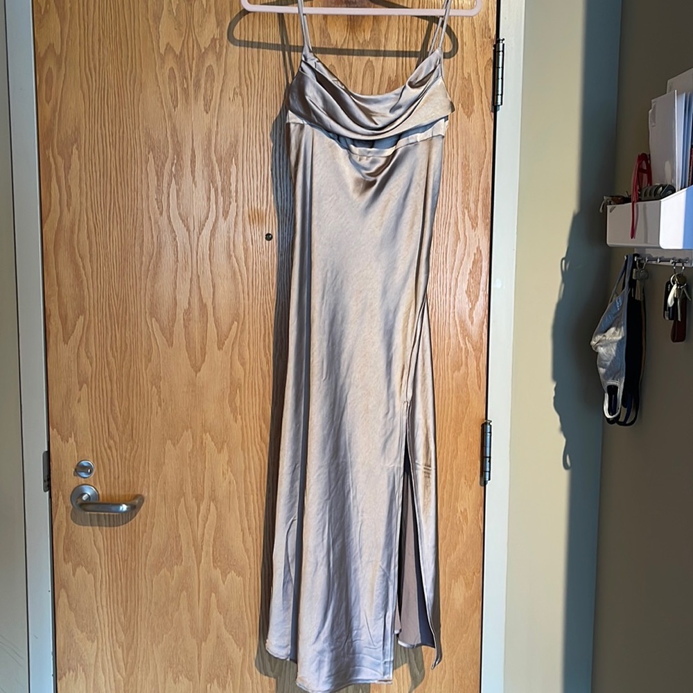 Satin cowl neck maxi dress